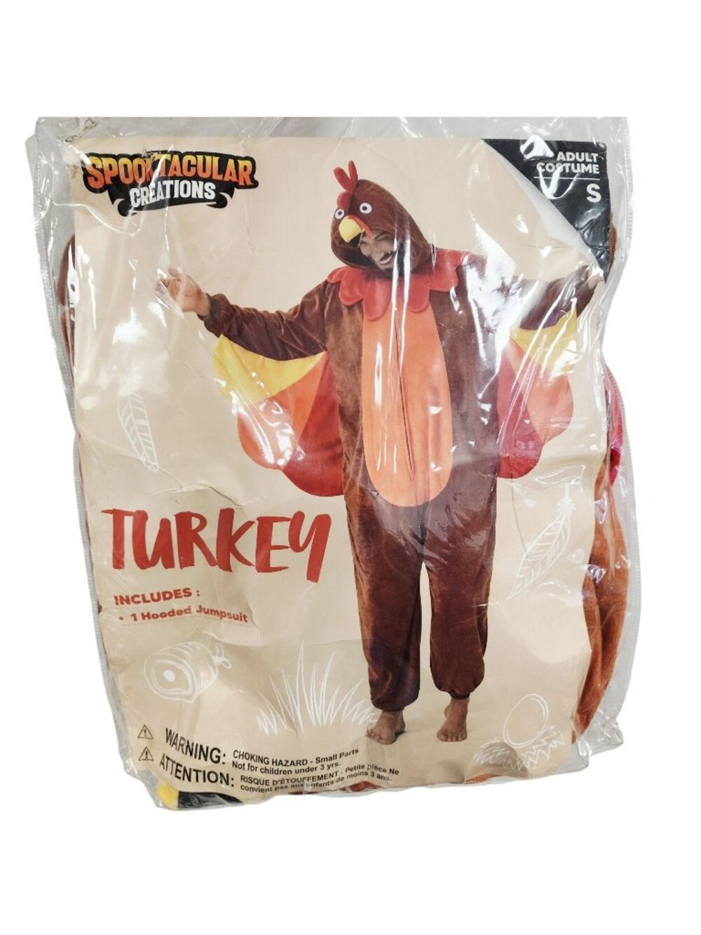 Turkey Adult Hooded Costume Jumpsuit Creations Small Size Fun  Comfortable